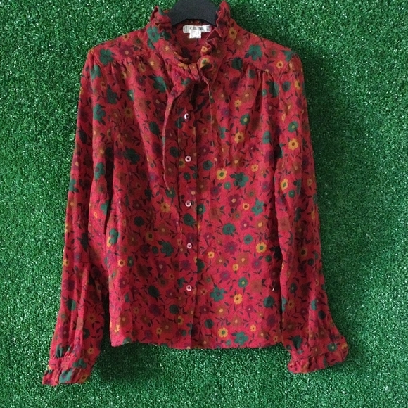 Celine Red and Green Floral Top Vintage - Picture 1 of 4